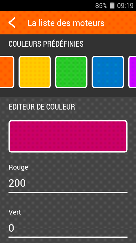 Color selector in the settings on mobile
